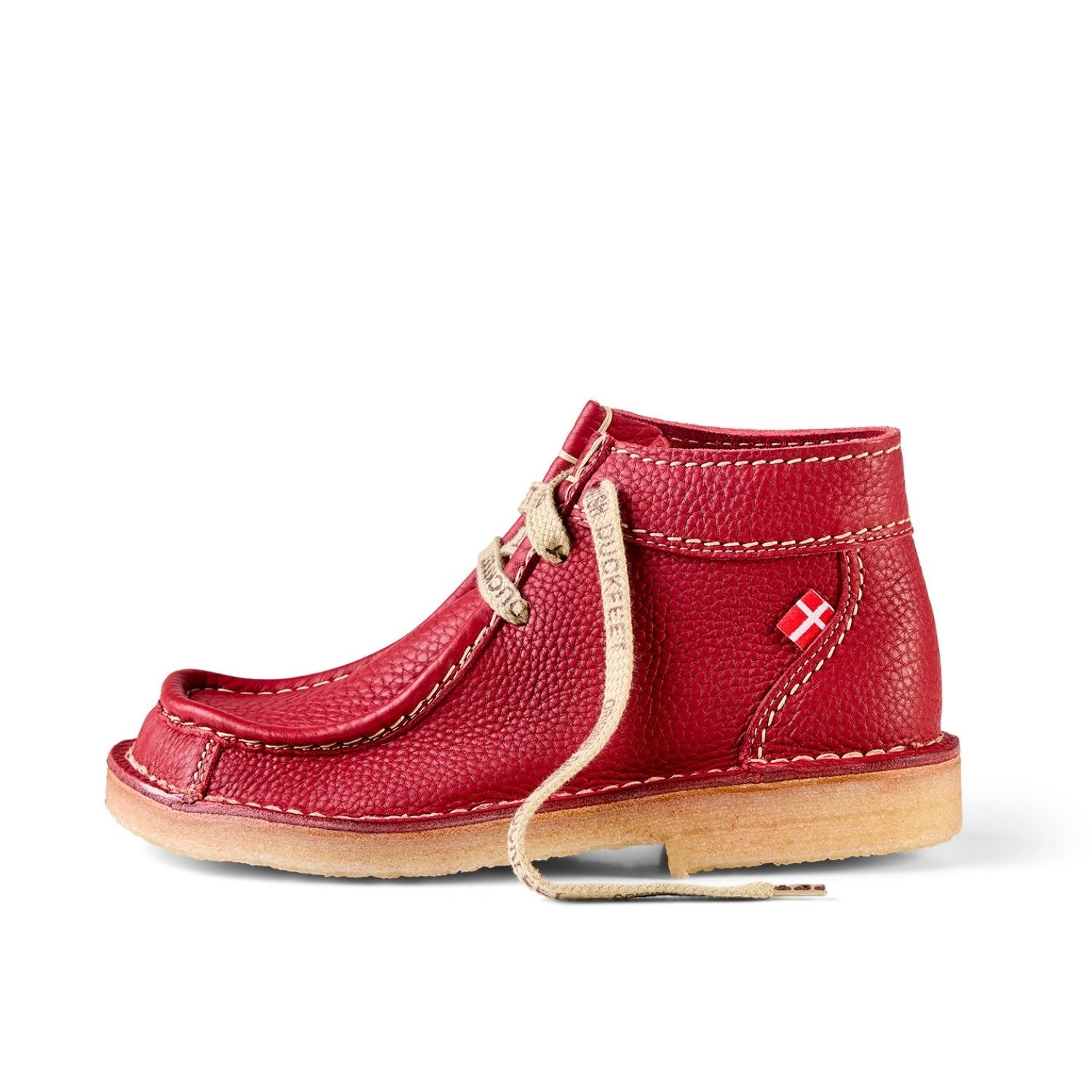 Duckfeet Ribe Granate moccasin leather ankle boot, outer side view on white background